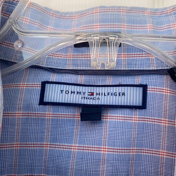 TOMMY HILFIGER Long Sleeve Dress Shirt Red/White/Blue Print with extra button - Picture 4 of 6